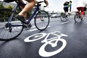 Street view of bicycles riding on the road